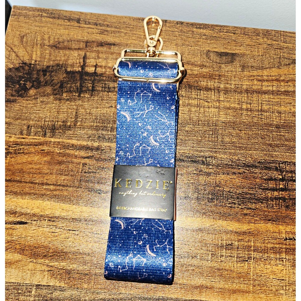 Kedzie Interchangeable Strap/Handle Blue Celestial Stars Moon Clip Accents